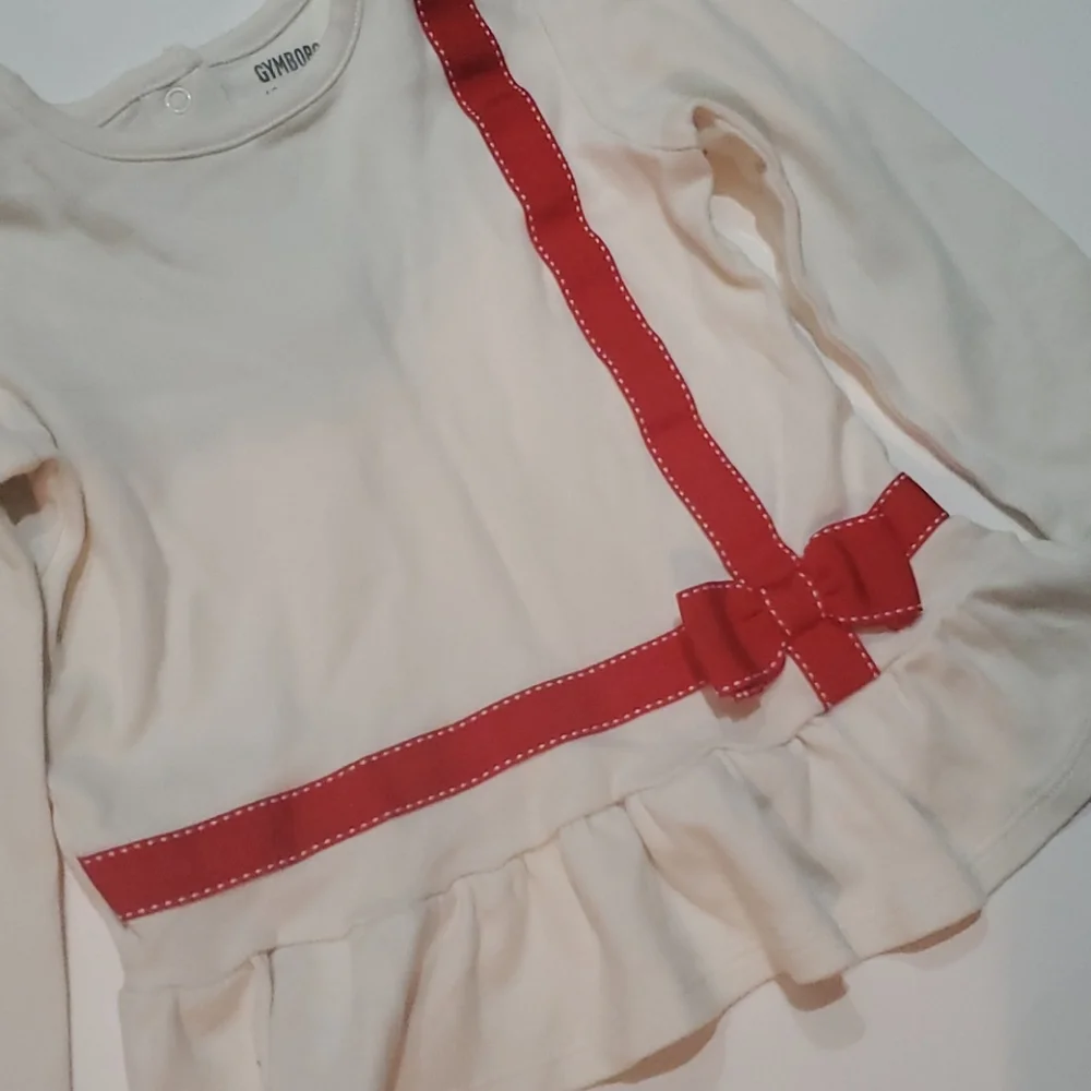 Gymboree Cream Ruffle Red Bow LongSleeve-18-24M